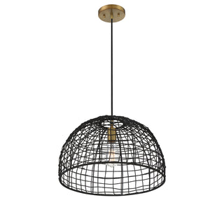 One Light Pendant in Black with Natural Brass Accents