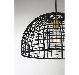 One Light Pendant in Black with Natural Brass Accents