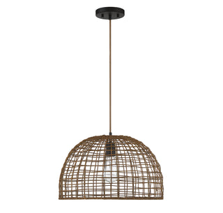 One Light Pendant in Dark Rattan with a Dark Brown Socket