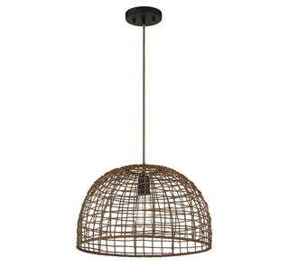 One Light Pendant in Dark Rattan with a Dark Brown Socket