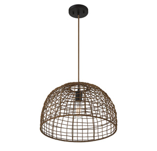 One Light Pendant in Dark Rattan with a Dark Brown Socket