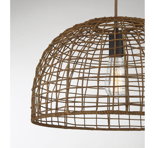 One Light Pendant in Dark Rattan with a Dark Brown Socket
