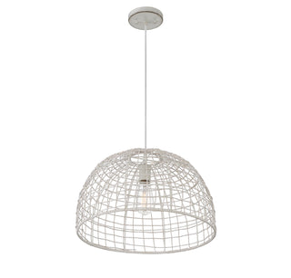 One Light Pendant in White Rattan with a White Socket