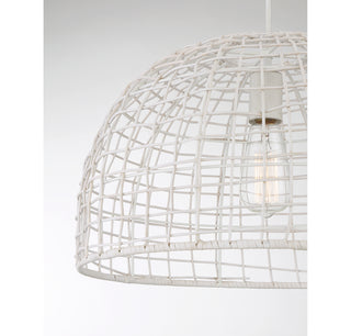 One Light Pendant in White Rattan with a White Socket