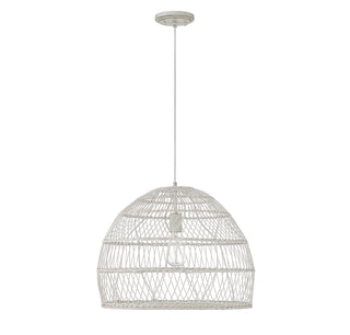 One Light Pendant in White Rattan with a White Socket