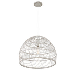 One Light Pendant in White Rattan with a White Socket