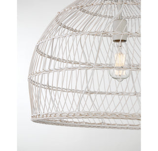 One Light Pendant in White Rattan with a White Socket