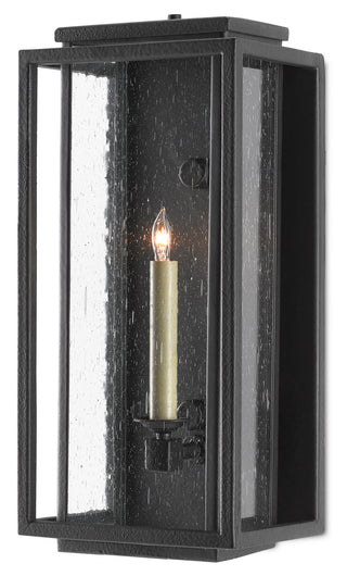 Wright One Light Outdoor Wall Sconce in Midnight Black/Clear Seeded