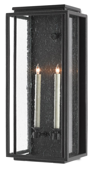 Wright Two Light Outdoor Wall Sconce in Midnight Black/Clear Seeded