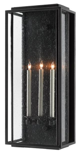 Wright Three Light Outdoor Wall Sconce in Midnight Black/Clear Seeded