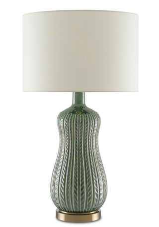 Mamora One Light Table Lamp in Green/Antique Brass