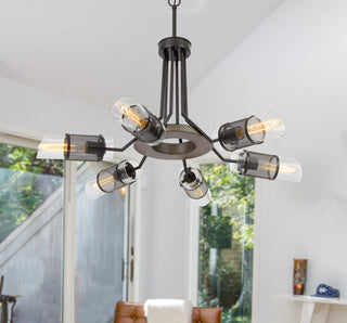 Savona Six Light Chandelier in Wood/Black