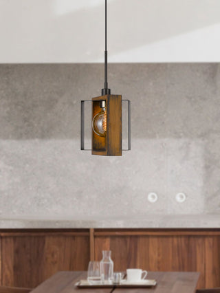Agrigento One Light Pendant in Wood/Black