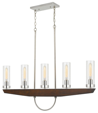 Ercolano Five Light Island Chandelier in Wood/Brushed Steel