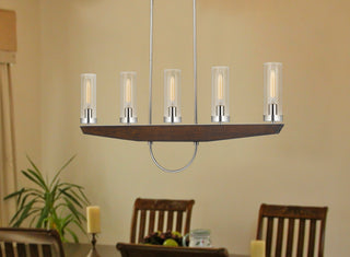 Ercolano Five Light Island Chandelier in Wood/Brushed Steel