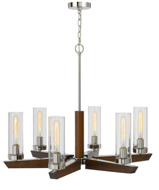 Ercolano Six Light Chandelier in Wood/Brushed Steel