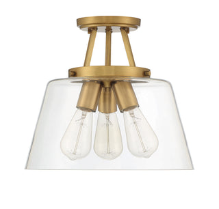 Calhoun Three Light Semi-Flush Mount in Warm Brass