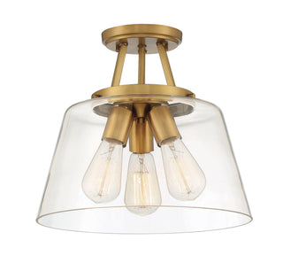 Calhoun Three Light Semi-Flush Mount in Warm Brass