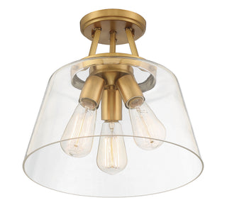 Calhoun Three Light Semi-Flush Mount in Warm Brass
