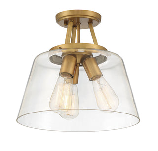 Calhoun Three Light Semi-Flush Mount in Warm Brass