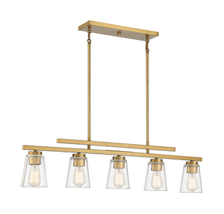 Calhoun Five Light Linear Chandelier in Warm Brass
