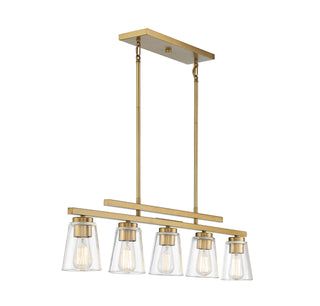Calhoun Five Light Linear Chandelier in Warm Brass