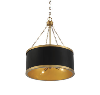 Delphi Six Light Pendant in Black with Warm Brass Accents