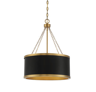 Delphi Six Light Pendant in Black with Warm Brass Accents