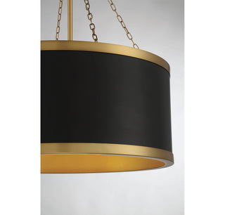 Delphi Six Light Pendant in Black with Warm Brass Accents