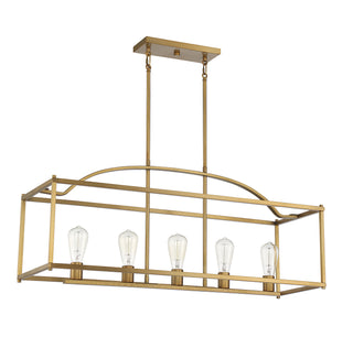 Palladian Five Light Linear Chandelier in Warm Brass