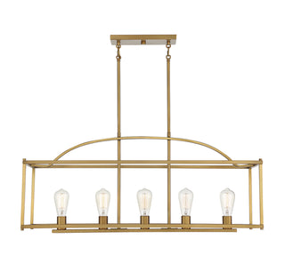 Palladian Five Light Linear Chandelier in Warm Brass