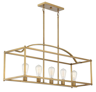 Palladian Five Light Linear Chandelier in Warm Brass