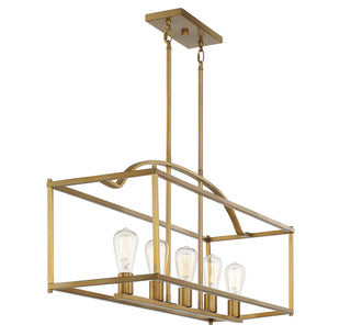 Palladian Five Light Linear Chandelier in Warm Brass