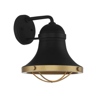 Belmont One Light Wall Sconce in Textured Black with Warm Brass Accents