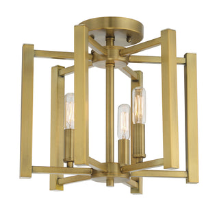 Benson Three Light Semi-Flush Mount in Warm Brass