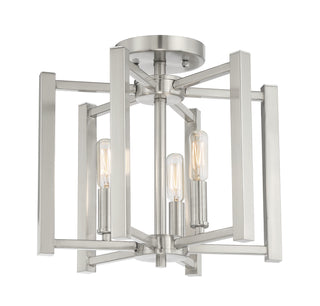 Benson Three Light Semi-Flush Mount in Satin Nickel