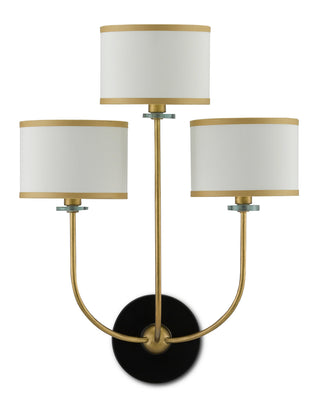 Croydon Three Light Wall Sconce in Brass/Satin Black/White