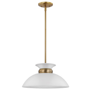 Perkins One Light Pendant in Matte White / Burnished Brass