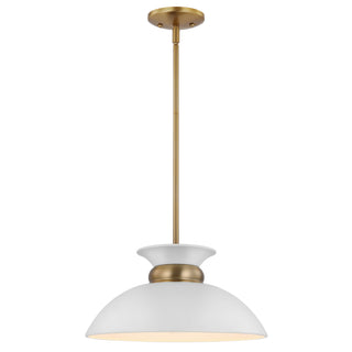Perkins One Light Pendant in Matte White / Burnished Brass