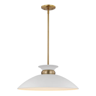 Perkins One Light Pendant in Matte White / Burnished Brass