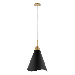 Tango One Light Pendant in Matte Black / Burnished Brass