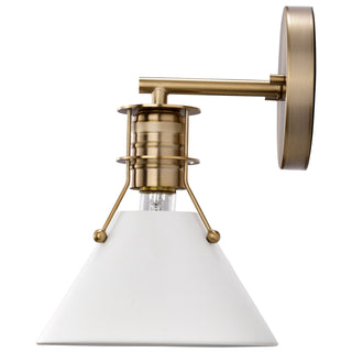 Outpost One Light Wall Sconce in Matte White / Burnished Brass