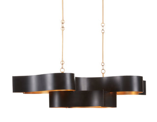 Grand Lotus Six Light Chandelier in Satin Black/Contemporary Gold Leaf