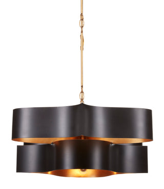Grand Lotus Six Light Chandelier in Satin Black/Contemporary Gold Leaf