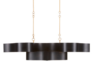 Grand Lotus Six Light Chandelier in Satin Black/Contemporary Gold Leaf