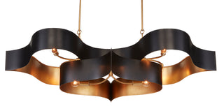 Grand Lotus Six Light Chandelier in Satin Black/Contemporary Gold Leaf