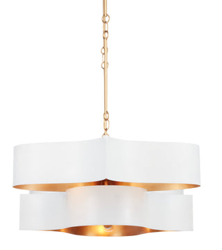 Grand Lotus Six Light Chandelier in Sugar White/Contemporary Gold Leaf