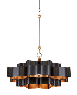 Grand Lotus One Light Chandelier in Satin Black/Contemporary Gold Leaf