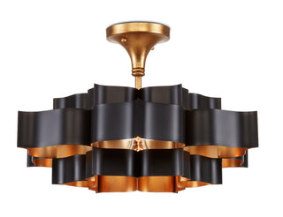 Grand Lotus One Light Chandelier in Satin Black/Contemporary Gold Leaf