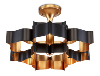 Grand Lotus One Light Chandelier in Satin Black/Contemporary Gold Leaf